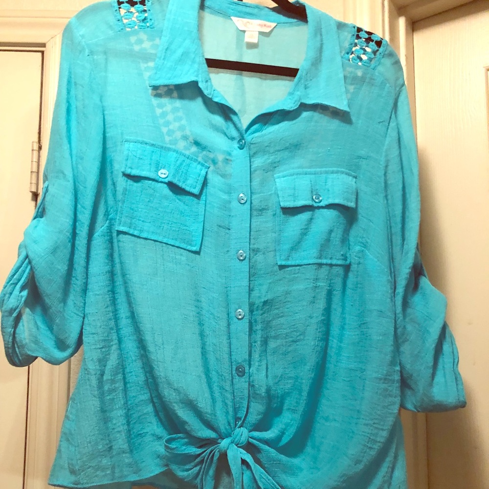 Krazy kat 3/4 length sleeve tie waist blouse